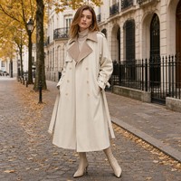 Trench-coat imperméable au-dessus du genou pour femme, coupe-vent décontracté