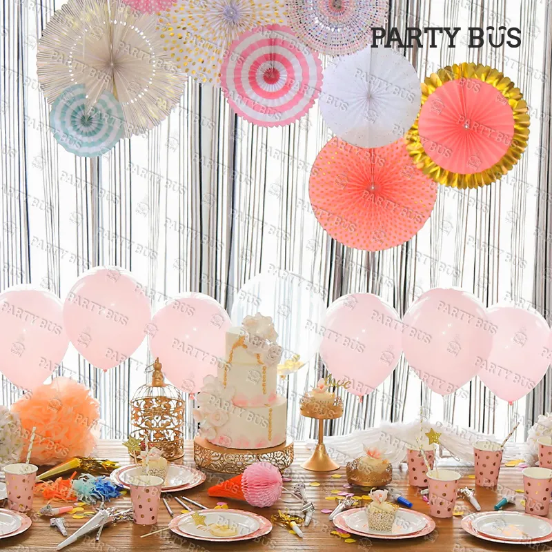 PARTYBUS 2021 Hot Sale Pink Gold Birthday Paper Plates Cups Napkins Disposable Birthday Party Supplies Dinnerware Sets For Girl