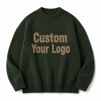 Pull pour homme personnalisable, vert forêt automnal, fin, avec broderie et patchs kaki, style décontracté, streetwear et vêtement de travail