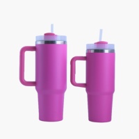 Tumbler Stainless Steel 40oz Terisolasi dengan Gagang dan Sedotan, Dinding Ganda Vakum, Ramah Lingkungan, Termal 12-24 Jam untuk Berkemah dan Penggunaan di Mobil