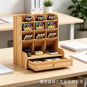 Organizador de escritorio de madera con cajones y divisores para almacenamiento de artículos de papelería, uso en el hogar y la oficina, 4 niveles, tipo rectangular vertical - Product Image 3
