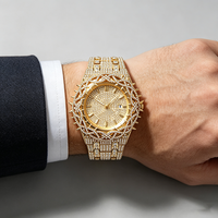 Montres-bracelets de luxe plaquées or, entièrement serties de diamants, à quartz, design hip-hop brillant, boîtier rond, largeur du bracelet 24 mm, montre Iced Out pour hommes
