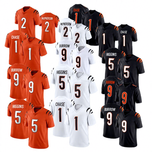 2025 Youth Cincinnati Jersey Futbol Amerika kualitas tinggi 1 mengejar 9 BURROW 5 Higgins dijahit sepak bola Amerika dengan logo - Product Image 1