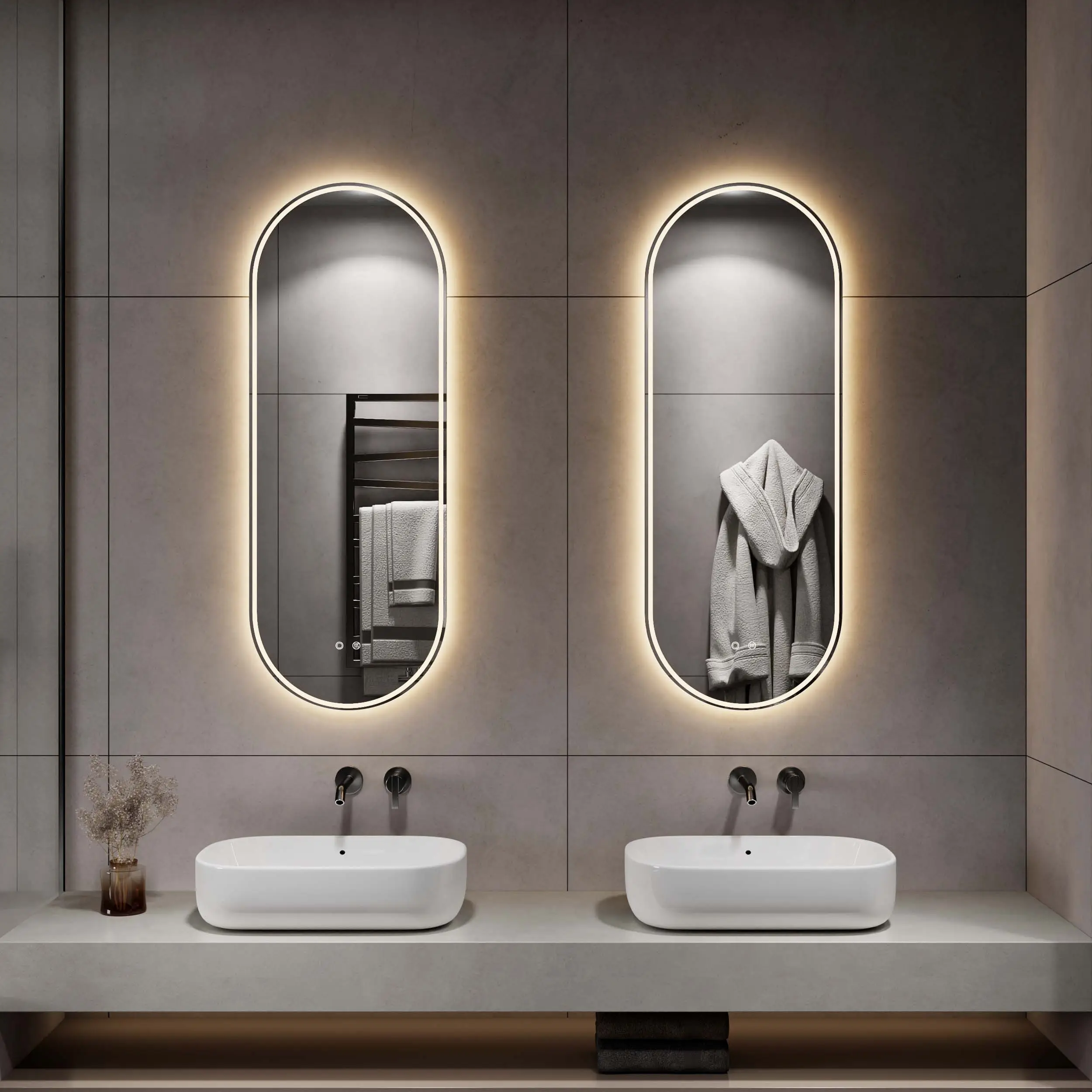 Оптовая продажа, сенсорный экран с подсветкой, подсветка, Индивидуальный размер, отель, умное светодиодное современное овальное зеркало для ванной комнаты