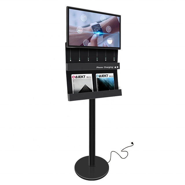 Hot Sell 27 Inch LCD Cell Phone Charging Station Digital Signage With Brochure Holder Cable Charger