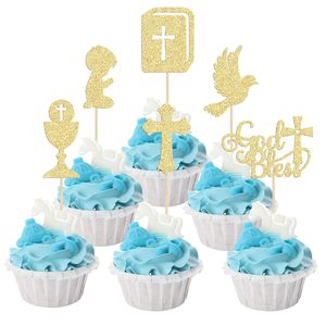Decoraciones <span class=keywords><strong>para</strong></span> Cupcakes con Diseño <span class=keywords><strong>de</strong></span> Cruz, Paloma, Cáliz y Biblia, con Brillo, <span class=keywords><strong>para</strong></span> Baby Shower, Cumpleaños y Fiestas - Product Image 1