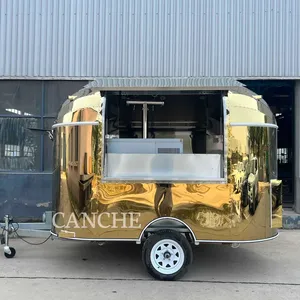 รถขายอาหารเคลื่อนที่ขนาดเล็กแบบรถพ่วง รุ่น Canche 3m สีทอง สแตนเลส สำหรับขายฮอทดอก เหมาะสำหรับใช้งานกลางแจ้ง - Product Image 6