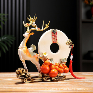 New Chinese Folk Art Deer Figurines <b>Epoxy</b> <b>Resin</b> Sculpted Customized Home Decor for Living Room TV Cabinet Entrance Housewarming - Product Image 4