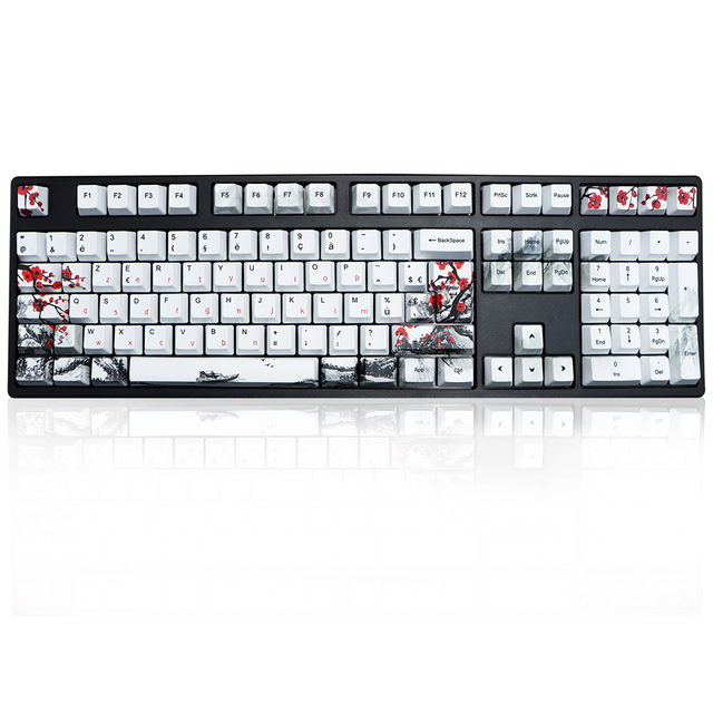 DYE-SUB Plum Blossom 111 keys Keycaps OEM Profile Spain Keycap For Mechanical Gaming Keyboard ES FR FI DE ISO Keycap