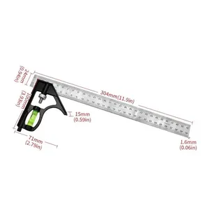 Équerre d'angle combinée <span class=keywords><strong>en</strong></span> acier inoxydable de 300 mm, mobile, avec niveau intégré pour menuisier, pour travaux de menuiserie à 45 degrés - Product Image 4