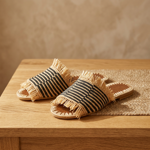 Sandales artisanales pour femmes en raphia à bout ouvert, rayées, respirantes, avec semelle extérieure en cuir véritable et semelle intermédiaire en PU, mode plage toutes saisons - Product Image 2