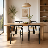 Chaise de salle à manger avec dossier en Y et assise tressée, structure en métal noir, accoudoirs courbes, chaise d'appoint moderne pour la maison