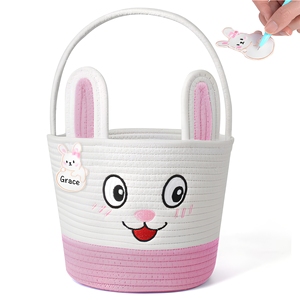 Cesto Pasquale 2026 di Tendenza con Coniglietto Cartoon, Manico e Targhetta Nome, Comodo <span class=keywords><strong>per</strong></span> Bambini e Bambine - Product Image 1
