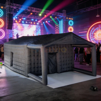 Tente de fête gonflable noire portable pour événements commerciaux, club de nuit gonflable avec éclairage LED disco pour jardin