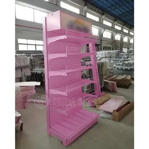 Multi-functional Double Surface Pink Supermarket Gondola Shelf Rack for mall