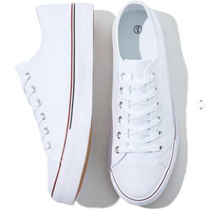 Zapatillas Deportivas de Lona Blancas y Negras para Mujer, Zapatillas de Lona de Caña Baja para Mujer, Zapatillas de Tenis - Product Image 2