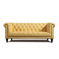 Nouveau canapé Chesterfield carré trois places en cuir véritable bleu-vert de luxe, design moderne, meubles de salon, style américain