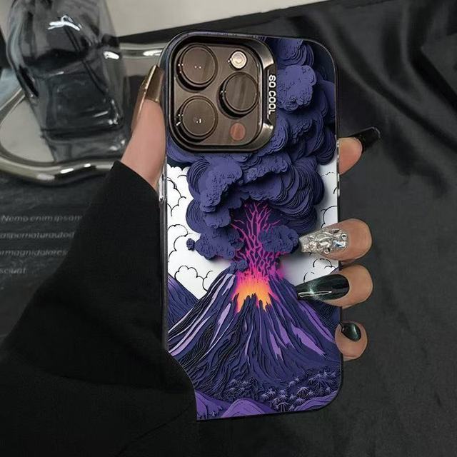 Volcano Eruption Compatible for 17 Pro Max Phone Case Personalized Lively Animal Design Electroplating Anti-Fingerprint for