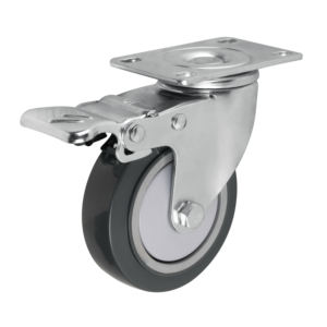 Roue pivotante en PU de 3, 4, 5 pouces avec frein, charge 100-130 kg, pour chariot industriel, médical, alimentaire, usage moyen à lourd - Product Image 1