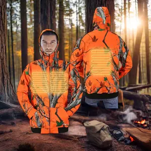 カスタムデザインメンズカモフラージュ加熱プラスサイズジャケット、防水フード付きカラー3冬のハイキングハンティング用の加熱レベル