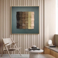 Seni Kayu Geometris 3D Patung Dekorasi Dinding Bertekstur Lukisan Blok Kayu Persegi Karya Seni Unik untuk Rumah