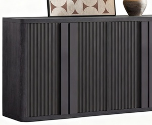 <span class=keywords><strong>Buffet</strong></span> contemporain noir cannelé à coins arrondis, 4 portes, grande capacité, style ferme, pour rangement d'appartement, salle à manger <span class=keywords><strong>et</strong></span> salon - Product Image 3