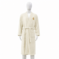 Peignoir brodé avec logo, col kimono, en flanelle corail, doux, beige, chaud, pour la vente au détail et la salle de bain, toutes saisons