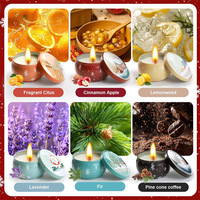Ensemble cadeau de 6 bougies parfumées en boîte métallique de Noël avec logo personnalisé, mini boîtes de voyage en métal, bougies en cire de soja, parfum de Noël, boîte cadeau avec Père Noël et bonhomme de neige