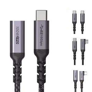 Cable de USB-C trenzado de nailon, 100W, PD, USB 3,1 Gen2, 10Gbps, macho a hembra, USBC, 4K @ 60Hz, para HDTV VR, accesorio