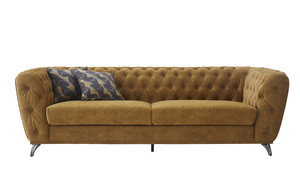 Set Divano 2+3 Posti di Design Italiano Contemporaneo di Lusso per Soggiorno e Hotel, Divano Sezionale a 5 Posti in Tessuto Trapuntato Chesterfield con Struttura in Acciaio Dorato - Product Image 3