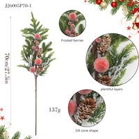 Künstlicher Weihnachtszweig 70cm Kiefernnadelzweig mit Roten Frostbeeren und Tannenzapfen für Feiertagsdekoration Großhandel