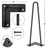 Pieds de table sophistiqués en acier allié noir mat robuste de 16 pouces pour table de chevet et table basse