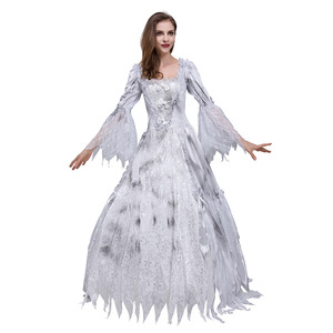 Robe longue rétro européenne et américaine à col carré en maille pour femme, costume de mariée fantôme pour Halloween, robe de performance - Product Image 4