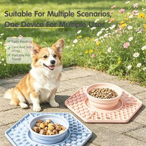 Eco-Friendly Food Grade Silicone Pet Licking Pad Divided Texture Slow Eating <b>Mat</b> for Dogs <b>Cats</b> with Portable Travel Water Bowl - Product Image 4