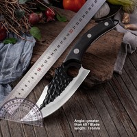 Couteau de boucher incurvé en acier inoxydable de 6 pouces avec revêtement antiadhésif et manche en bois pour couper le porc, trancher la viande, désosser et éplucher