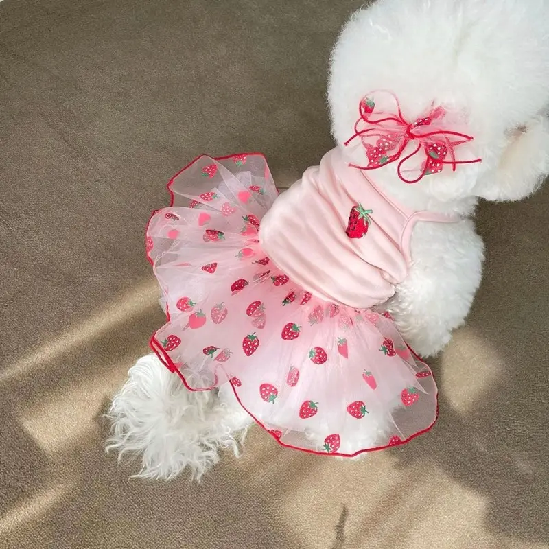 Fashion Strawberry Princess Pet Apparels Dog Clothes Party Dress For Puppy Small Medium Dogs