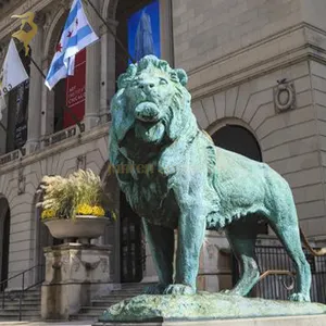Obral besar patung singa kuningan ukuran hidup Barat logam luar ruangan patung singa perunggu untuk dijual