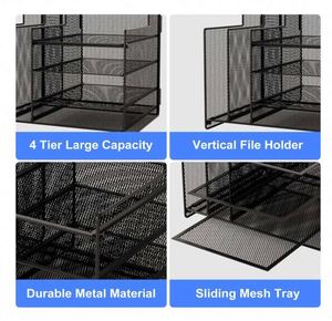 Metal Mesh Desk Organizer 1 Sliding Drawer 4 Horizontal Trays and 2 Vertical Sections with 3 Spaces for Pencils and Accessories - Product Image 3