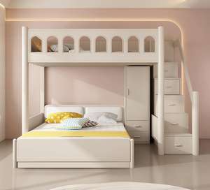 Деревянная двухъярусная кровать для малогабаритной квартиры, детская, с разной высотой спальных мест, трансформируемая, современный дизайн, для детей 2-4 лет - Product Image 6