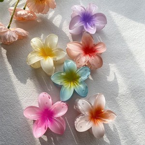 Fermagli per capelli a forma di fiore estivi da spiaggia, fermagli a becco d'anatra con plumeria a colori sfumati, fermagli per capelli in plastica hawaiana per decorazioni floreali - Product Image 4