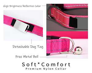 ชุดสายจูงสุนัขสีชมพูสะท้อนแสงปรับได้สายรัดปลอกคอแมว + กระดิ่งฟรีป้ายโลหะสลักสัตว์เลี้ยงที่ไม่เหมือนใคร - Product Image 5