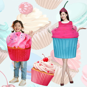 Costume de cupcake pour enfants et adultes, robe rose et bleue en forme de gâteau, déguisement d'Halloween, tenue de jeu de rôle - Product Image 1