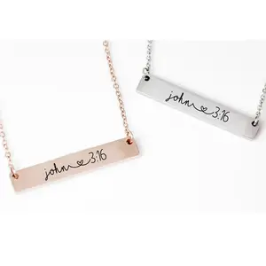 Stainless Steel Dainty Christian Bible Verse Customized John 3:16 Bar Necklace Best Gift Religious Jewelry