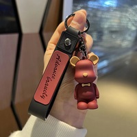 Porte-clés créatif en PVC en forme d'ours en peluche avec nœud papillon, pour voiture, couple, ou sac à dos, léger et écologique