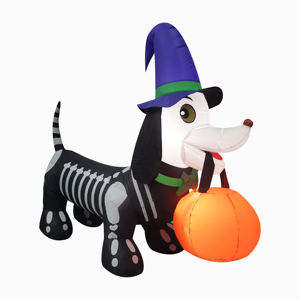 Décorations gonflables d'Halloween de 1,5 m pour l'extérieur : Chiot squelette gonflable avec LED intégrées et citrouille gonflable - Product Image 1