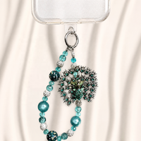 Funda de Teléfono de Lujo con Diseño de Pavo Real, Brillantina, Cristales, Pedrería, Cordón con Cuentas, Adorno de Plata Esmeralda Teal, Joyería Hecha a Mano al por Mayor