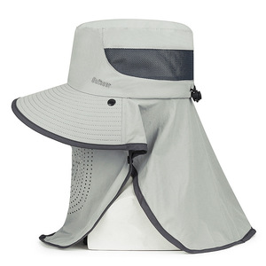 Wide Brim Sun Hat Bucket Hat With <b>Neck</b> Flap Breathable Mesh Outdoor Hiking Fishing Hat For Men Women <b>Light</b> Gray - Product Image 1