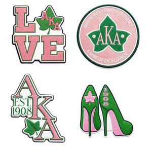 Patchs thermocollants en chenille brodés en 3D écologiques Alpha <span class=keywords><strong>Kappa</strong></span> Alpha pour sororité, lettres et badges grecs roses et verts pour vêtements - Product Image 2