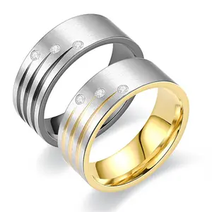 Couple Jewelry Rings Gold Black Engraved Meteor Shower Stripes Titanium Steel Diamond Ring