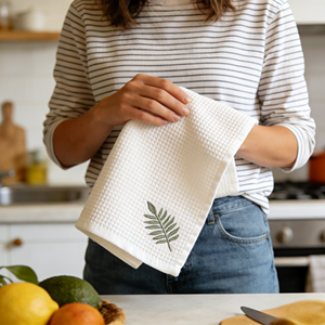 Serviettes de nettoyage personnalisées OEM recyclées avec logo, pour usage domestique, imprimées, séchage rapide, en tissu gaufré, pour cuisine, thé et vaisselle – Fournisseur - Product Image 1